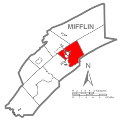 Map of Mifflin County Pennsylvania Highlighting Derry Township